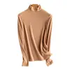 Suéter térmico de lana de cuello alto, top de punto liso de manga larga simple, nuevo top ajustado para otoño e invierno
