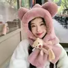 Lindo Sombrero de Oso de Peluche Bufanda para Estudiante Todo en Uno para Mujer Invierno a Prueba de Viento Protección para las Orejas Cálido con Forro Polar Bufanda para el Cuello Gorro para Ciclismo