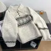 Suéter de punto jacquard Fair Isle con cuello polo en colores contrastantes, nuevo jersey holgado de punto jacquard para primavera y otoño, prenda exterior suave y moderna