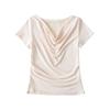 956-25 Primavera Nuevo Estilo Americano Deseo Puro Chica Caliente Sexy Cuello Oscilante Encaje Patchwork Irregular Falso Dos Piezas Camiseta