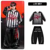 Ropa de Calle de Hip Hop de Moda para Niños Conjunto de Disfraz de Baile Rayado Negro para Niños Hip Hop Chicas Atuendo de Presentación Genial y Atractivo Masculino