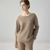 Suéter de cachemira sin costuras de cuello redondo informal para mujer, otoño e invierno, suéter base de punto suelto y suave, de manga larga y efecto adelgazante