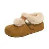 Zapatos planos de felpa estilo coreano para mujer, que aumentan la altura, forrados de polar, adecuados para usar al aire libre, colección de invierno 2026, con suela gruesa, cierre de velcro y forro esponjoso tipo algodón