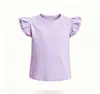 Camiseta infantil de manga curta com babados, novo estilo de verão, blusa infantil de gola redonda com manga tipo asa de borboleta, camiseta básica lisa para bebê, roupas infantis