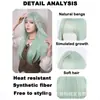 Peluca de pelo largo y liso color verde menta, estilo coreano y japonés, para mujer, con flequillo al aire, cobertura total de la cabeza, simulación natural, no necesita peinado, adecuada para uso diario