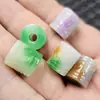 Contas Soltas de Jade Violeta com Furo Grande, Base Branca e Veios Verde-Amarelados, Acessórios para Joias de Pulseira Cilíndrica Reta