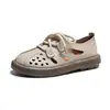 Zapatos de mujer de suela blanda huecos de talla grande transfronterizos europeos y americanos, nuevos zapatos de verano 2026 con cordones y suela gruesa perforada para mujer