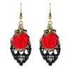 Nuevo producto transfronterizo: Aretes de rosa roja oscura de Halloween, aretes de flor de seda roja de encaje hueco de estilo gótico de corte