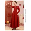 Vestido Rojo de Manga Larga para Mujer, Vestido Francés de Manga Larga para Compromiso, Vestido para Brindis de Novia, Falda Roja, Falda Larga que se Puede Usar en Ocasiones Cotidianas
