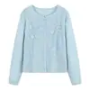 Cardigan de Tricô Bordado Estilo Japonês com Gola Redonda Casaco Suéter Feminino com Camisola Pequena Jaqueta Pequena Roupa Exterior Top Fino Outono