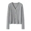 Suéter cárdigan de punto 100% cachemir puro para mujer, prenda exterior de otoño e invierno, corte holgado, manga larga, color liso