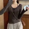 Camiseta de manga larga con encaje, cálida, ajustada, con temperamento sexy, de terciopelo con hilo, para otoño e invierno, al por mayor transfronterizo, camiseta básica para mujer