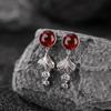 Pendientes Yilu de plata de ley S925 con diseño de ámbar sangriento, estilo retro, sencillos, con forma de hoja de ginkgo, redondos, elegantes, combinables con todo.