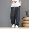 Calça comprida casual de seda gelada, perna larga, plus size, estilo lanterna, fina de verão, estilo chinês, calça harém folgada com novo design chinês estampado para homens