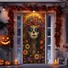Cortina de Puerta con Calavera de Esqueleto de Belleza de Halloween, Bruja de Terror, Decoraciones de Atmósfera Festiva para Interiores y Exteriores, En Stock Transfronterizo