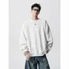 Moletom Masculino Gola Careca Pesado Desconstruído Americano Outono Marca Tendência Solto Manga Longa Camada Base Masculina Top Casual Preto