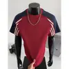 Camiseta de Manga Corta con Bloques de Color y Rayas Estilo Americano para Hombre, Marca Nueva de Verano de Moda, Camiseta Versátil de Media Manga Talla Grande para Jóvenes