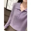 Outono 2026 Novo Gola Polo Puro Desejo Abotoado High-End Chique Manga Longa Malha Camisa Base Suéter Fino Feminino
