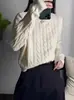 Outono Inverno 2026 Novo Suéter 100% Lã Feminino Curto Gola Redonda Versátil Moda Trançado Pulôver Camada Base de Tricô