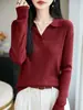 Nuevo Polo de Lana de Punto Fino para Mujer Otoño e Invierno Solapa Pequeña Simple Top de Punto Suave Capa Base Versátil
