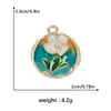 Estilo Pintura al Óleo Artística DIY Accesorios Colgantes para Collar Pulsera Colgante Marco de Fotos Tulipán Colorido Flor Colgante Adorno Colgante