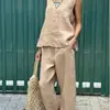 2025 Sudeste Asiático Algodón Lino Moda Casual Holgado Conjunto de Dos Piezas Top sin Mangas para Mujer Pantalones Sueltos Conjunto de Mujer Mujer
