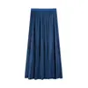 Falda plisada de cintura alta de material de traje, nuevo estilo 2026 con efecto de caída, elegante y estilizada, de color liso, línea A, versátil