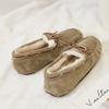 Zapatos de lana tipo pea para otoño e invierno, Zapatos de algodón de lana forrados de vellón para mujer, Zapatos planos de cuero genuino, Zapatos cálidos tipo slip-on para mujeres embarazadas y madres, Zapatos tipo cuchara