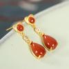 Pendientes Yuexin de plata de ley 925 con forma de gota de agua y borlas de ágata roja del sur para mujer, estilo étnico chino