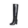 Botas de montaria com bico redondo e salto grosso, botas femininas de cano alto, novo estilo de inverno, versão coreana, botins, botas femininas de salto alto, botas de perna reta