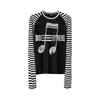 Camiseta Raglan Leve Sub-Sônica Listrada Desgastada de Manga Longa Estampada Listrada para Homens e Mulheres Camada Base Streetwear Solta