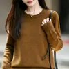 Otoño/Invierno 2026 Nuevo Tejido de Punto Redondo 100% Lana Manga Larga para Mujer Hilo Jaspeado Suéter de Lana Holgado Top