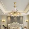 Lustre todo em cobre estilo europeu, luz principal para sala de estar, luz de jantar duplex de luxo americano, luz para quarto, luz para escritório, atacado