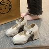 Sapatos Mary Jane salto grosso plataforma plataforma sola grossa aumentada japonês quente menina couro envernizado preto elegante francês sapatos de couro de salto alto