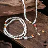 Nuevo Pulsera Verde Tianshan de Tres Círculos Estilo Chino para Mujer con Colgante de Calabaza y Loto, Estilo de Collar Fresco Sencillo de Nicho