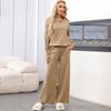 Conjunto de Dos Piezas de Punto para Mujer 2026 Estilo Europeo Sencillo Bordado de Poni Cuello Polo Manga Larga Top de Punto y Pantalones de Pierna Ancha