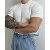 Suéter fino de verano con cuello redondo y manga corta para hombre, corte ajustado, elástico, moderno, diseño combinable, camiseta de media manga con rayas verticales