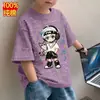 Camiseta de Manga Corta de Algodón Puro con Estampado de Estrellas para Niños, Nuevo Estilo Verano 2026, Corte Holgado para Niños Mayores, Moderna Camiseta para Niños