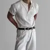 Camiseta de punto fina de manga corta con cuello americano Slim para hombre, nueva de verano, estilo ligero maduro, ropa de trabajo de negocios, camiseta versátil