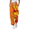 Pantalones jogger casuales de otoño 2024 transfronterizos europeos y americanos con estampado, corte ajustado, cintura alta, cordón y diseño de retazos