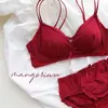 Ropa Interior Francesa Sedosa con Borde de Volantes para Niñas Ligera Transpirable Doble Tirante Sin Varillas Pequeña Recogida de Pecho Conjunto de Sujetador Verano