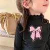 Camiseta Térmica de Fleece com Manga Longa para Meninas Outono/Inverno Roupa de Baixo Gola Meio Alta com Babados Crianças Tamanhos Médio e Grande