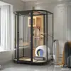 Villa para Gatos Lujo Espacio Amplio Marco de Escalada DIY Madera Maciza Casa Panorámica de Cristal Gabinete Jaula Puede Colocar Caja de Arena