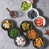 Cerámica tres compartimentos tazón tazón de bocadillos comercial restaurante restaurante salsa plato pequeño olla caliente barbacoa plato de condimentos multi-compartimento