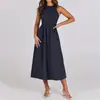 Vestido Sin Mangas con Cintura, Tejido de Punto, Sitio Independiente Amazon con Bolsillos, Falda Larga Casual de Alta Gama por Encima de la Rodilla para Mujer