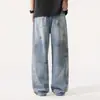 Ropa de Hombre Fengshe / Estilo Lujo Ligero Jeans de Pierna Ancha con Grafiti Salpicado de Tinta Deteriorados para Hombre, Marca de Tendencia Retro Americana