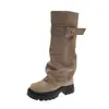 Botas de cano alto e na altura do tornozelo para mulheres, estilo francês e britânico, coleção outono 2026, fivela de cinto retrô, bota de cano alto