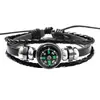 Venta Directa de Fábrica Pulsera de Cuero de Vaca Trenzada con Cuentas para Hombres y Mujeres Pulsera de Cuero con Brújula para Exteriores Joyería Transfronteriza