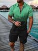 Camisa POLO Masculina de Verão com Zíper e Estampa 3D, Tamanho Grande, Casual, Conjunto Europeu e Americano, Shorts Masculino com Gola