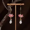 Estilo Antigo Novo Estilo Chinês Brincos Longos com Franjas de Contas Acessórios Cheongsam Estilo Chinês Brincos de Pontos Imitação Lótus Cloisonné